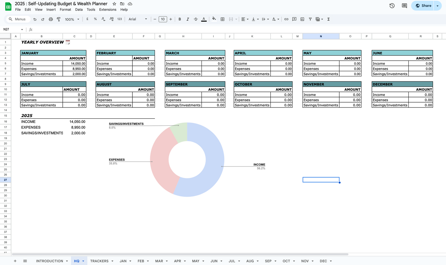 Self-Updating 2025 Google Sheets Budget & Wealth Planner