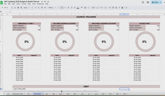 Self-Updating 2025 Google Sheets Budget & Wealth Planner